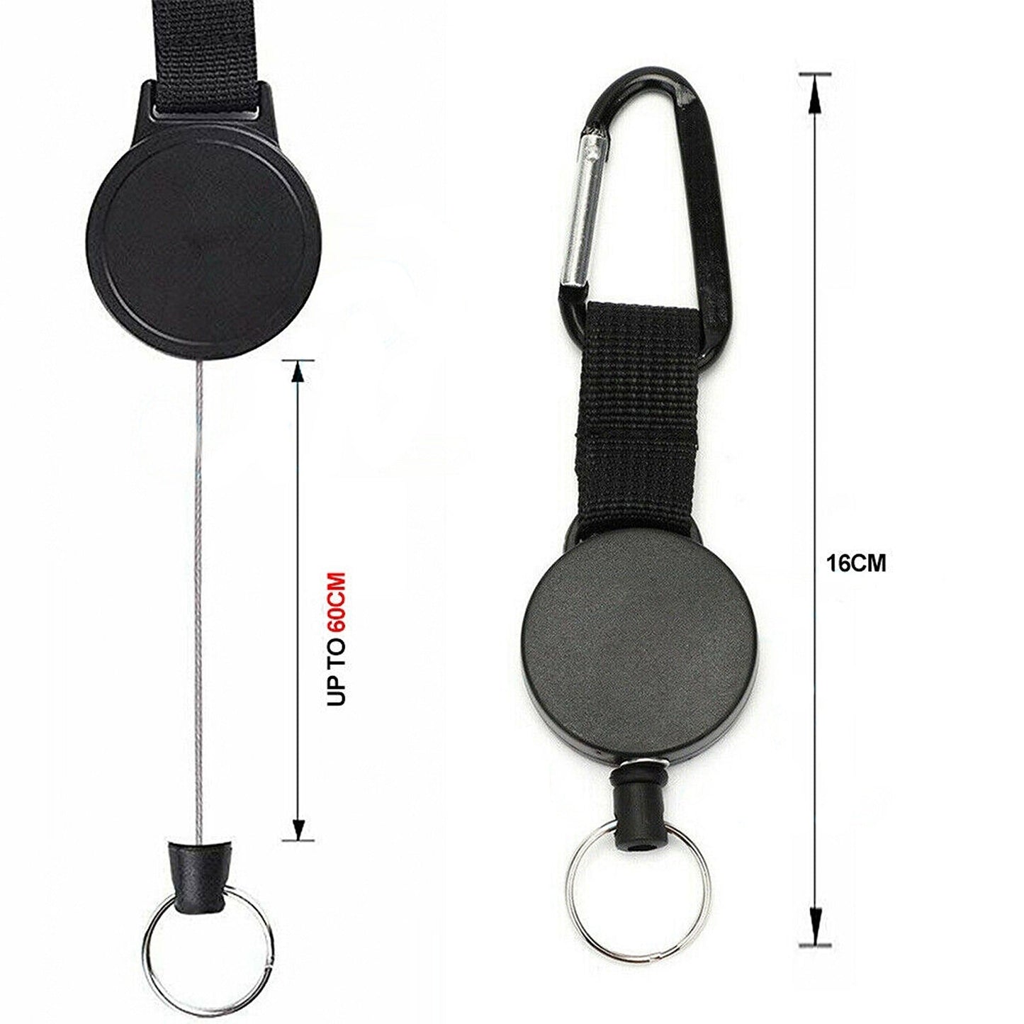 2pcs Stainless Steel Recoil Retractable Key Chain Heavy Duty Pull Ring