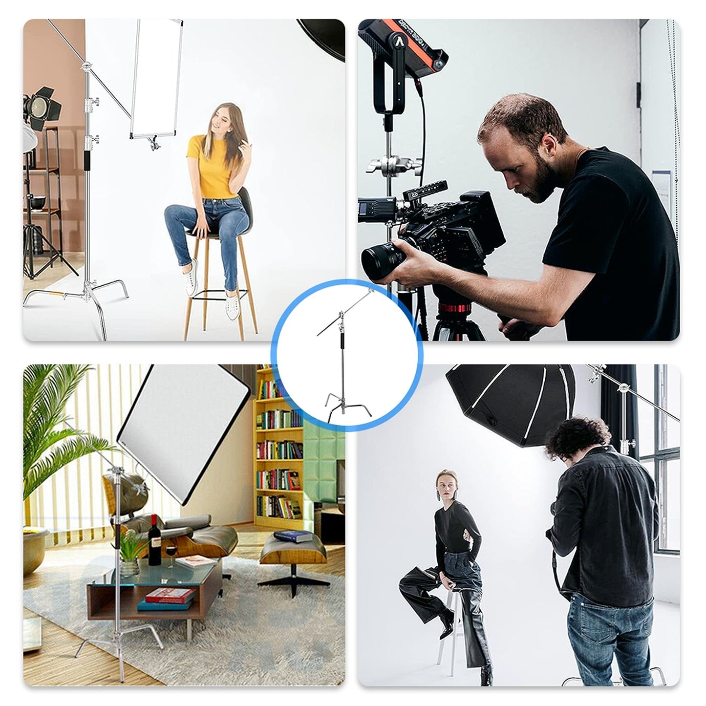 C-Stand with Boom Arm and Sandbag for Photo Studio Heavy-Duty Stainless Steel