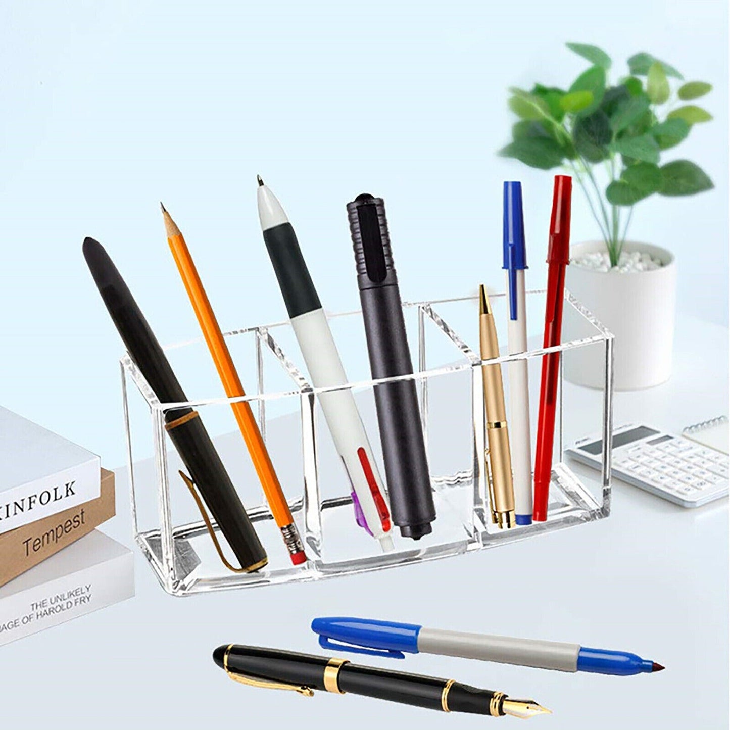 Acrylic Makeup Brush Holder with 3 Compartments for Cosmetic Storage