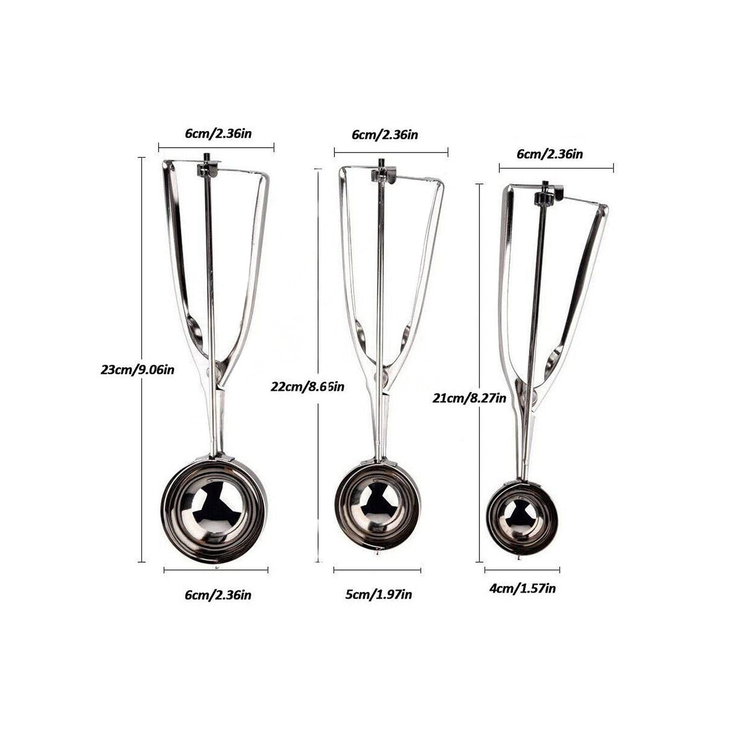 Ice Cream Scoop Set Stainless Steel Spoon Baller 3 Sizes