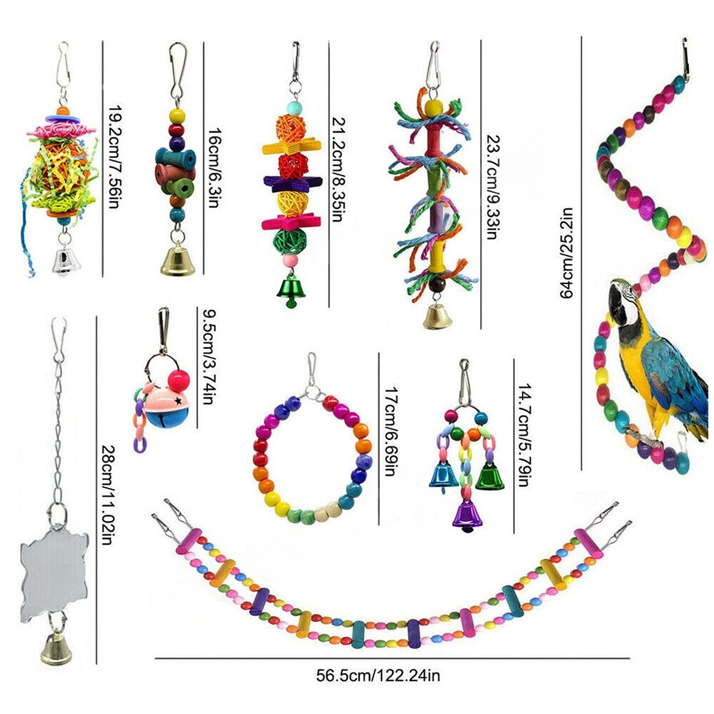 10pcs Hanging Bell Bird Swing Toys Parrot Cage Chewing Toy Set