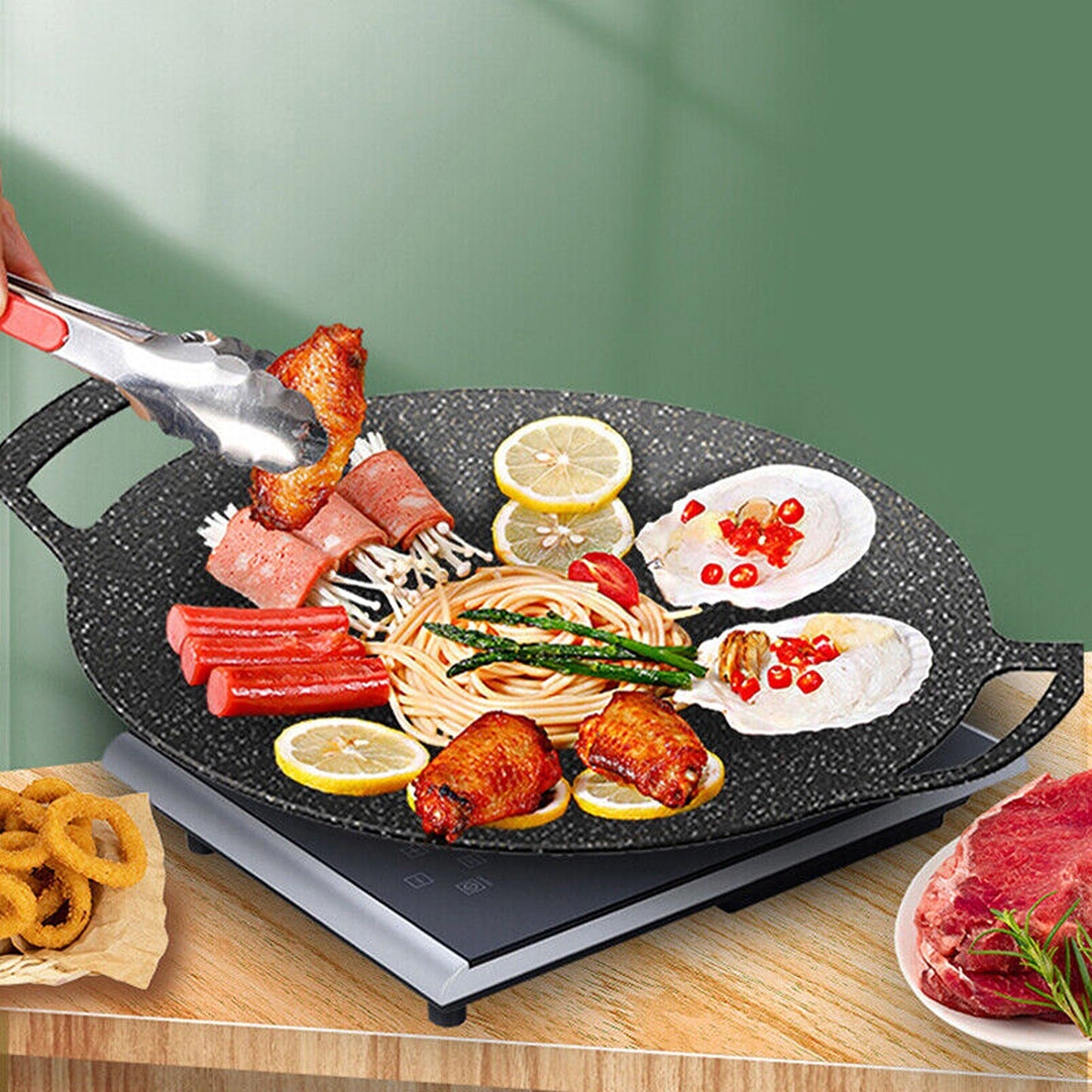 Portable Nonstick BBQ Grill Pan for Korean Style Stovetop Barbecue