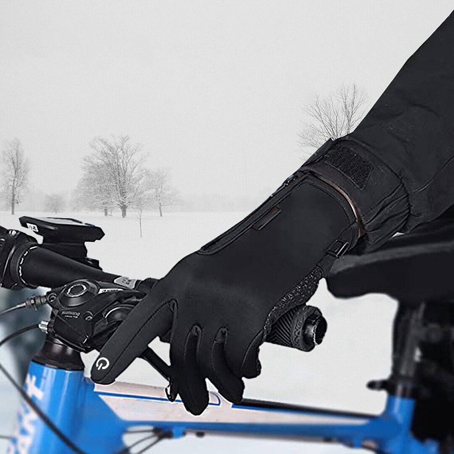 Black Winter Sports Cycling Gloves Warm Waterproof Mobile Friendly