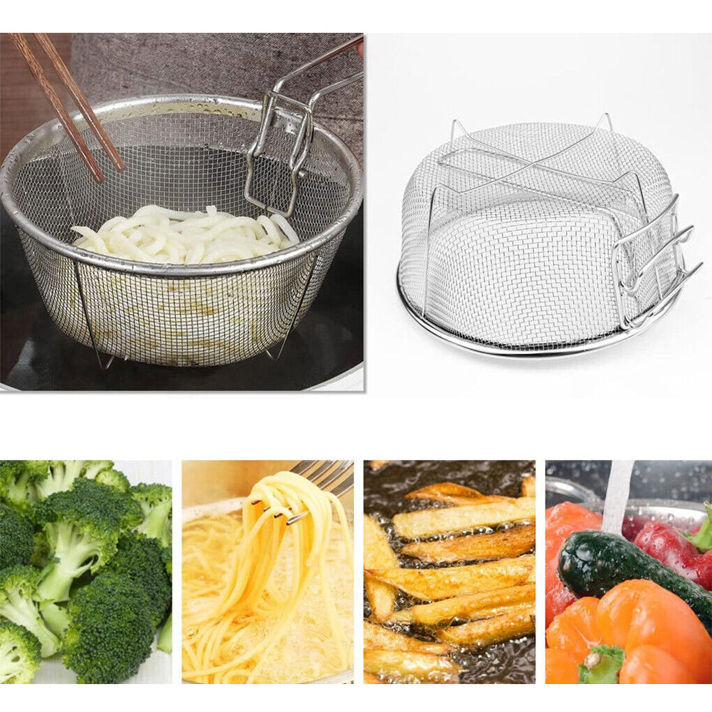 Deep Frying Basket Stainless Steel Wire Mesh with Foldable Handle