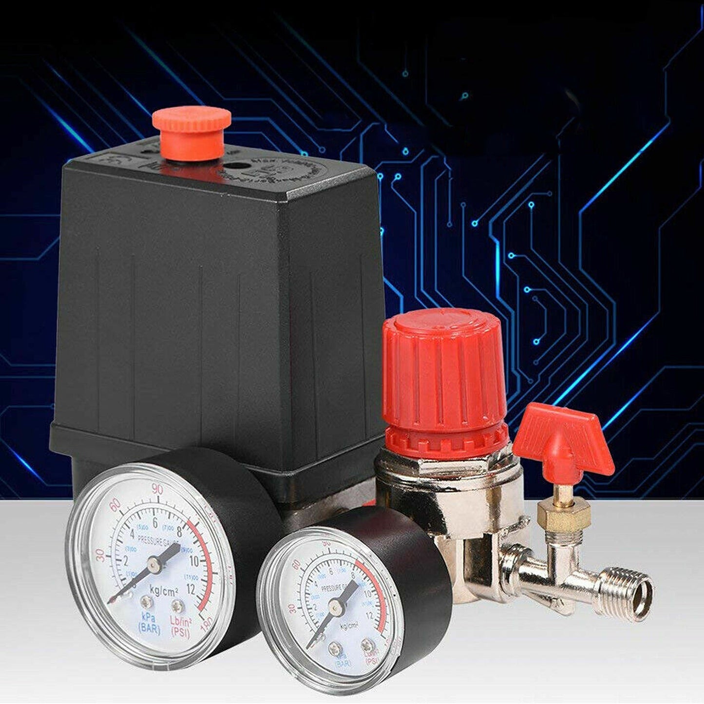 Air Compressor Pressure Switch Valve Control Manifold Regulator with Gauges
