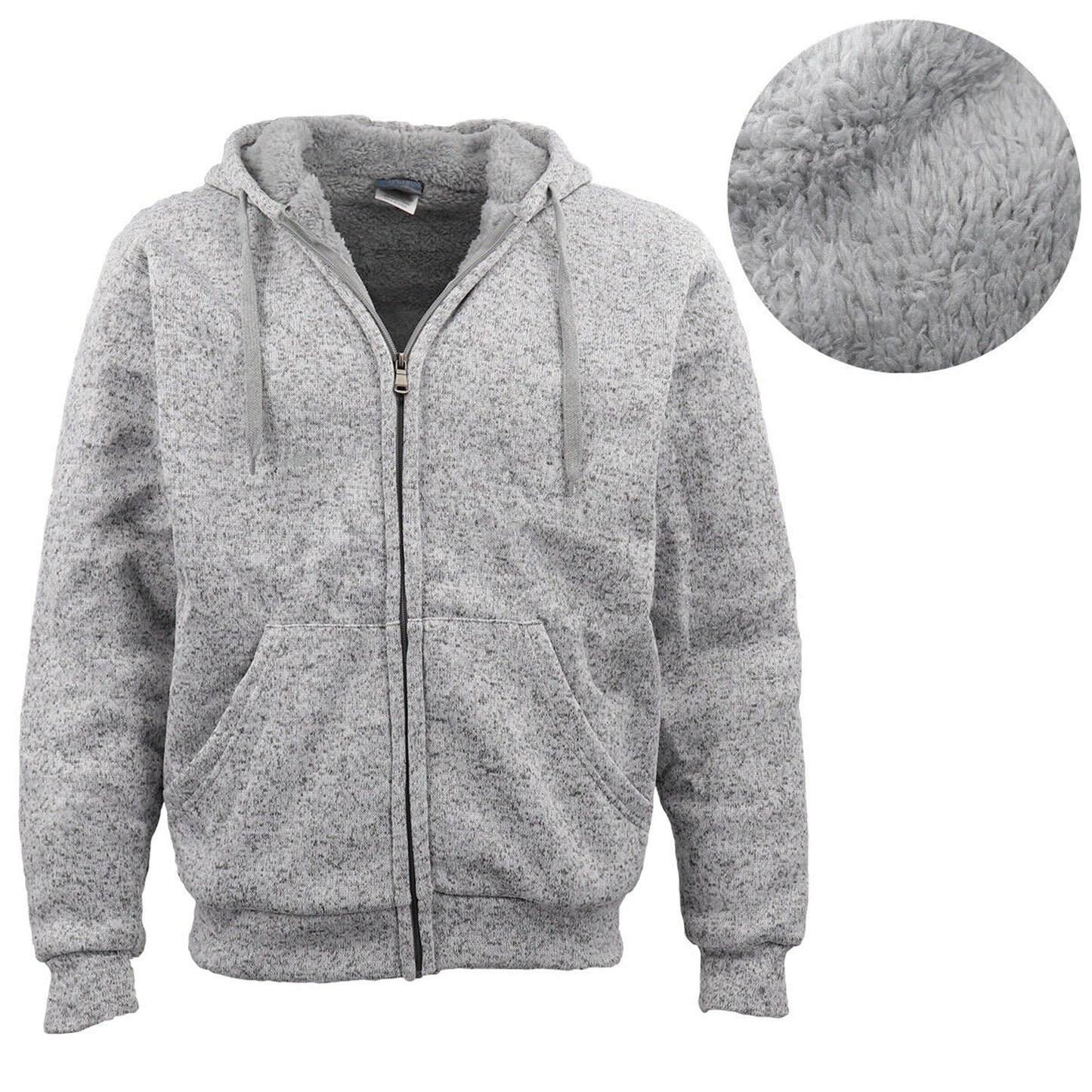 Light Grey Thick Zip Up Hooded Hoodie with Winter Sherpa Fur Men Jumper Coat