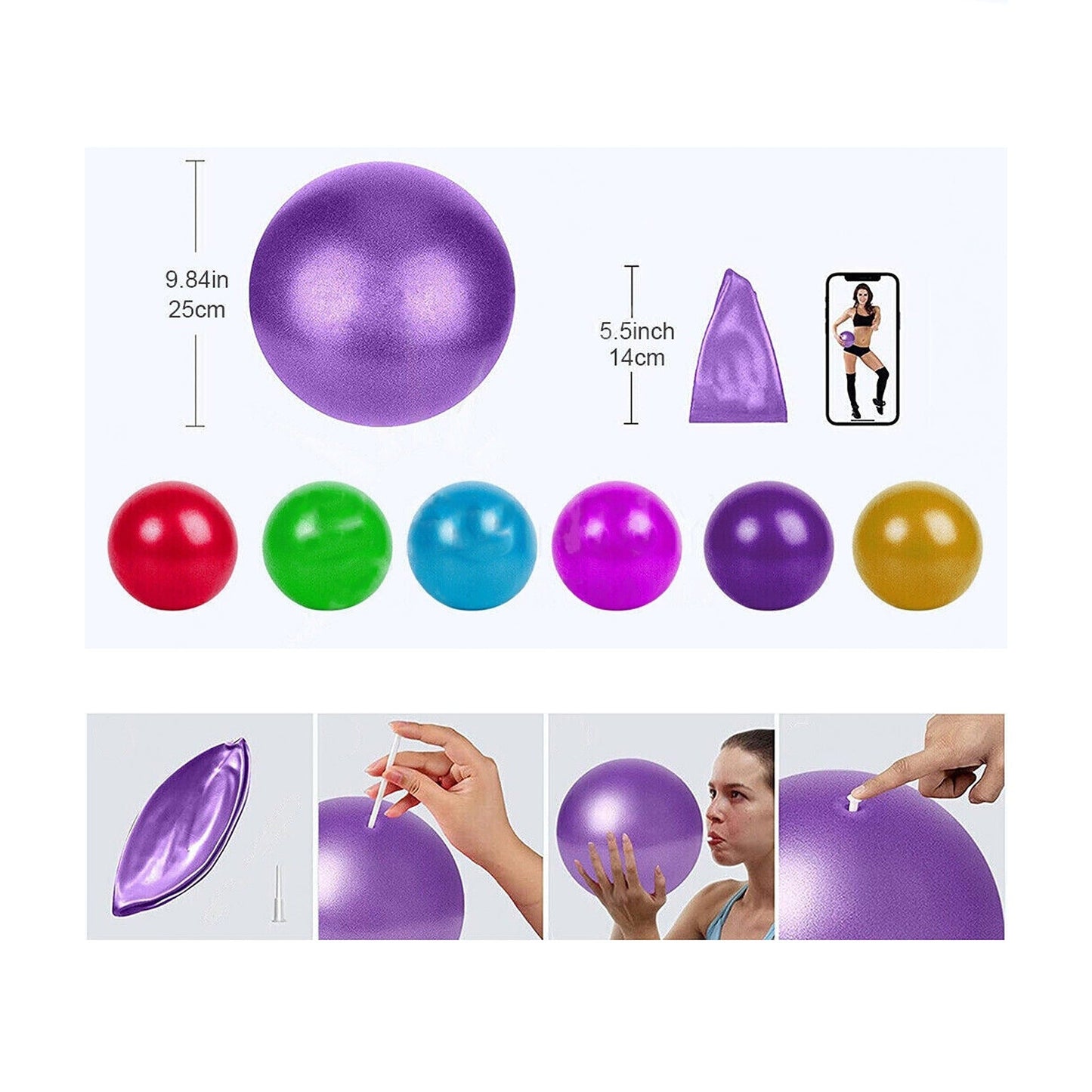 Small Gymnastic Yoga Ball PVC Fitness Pilates Balance 25cm