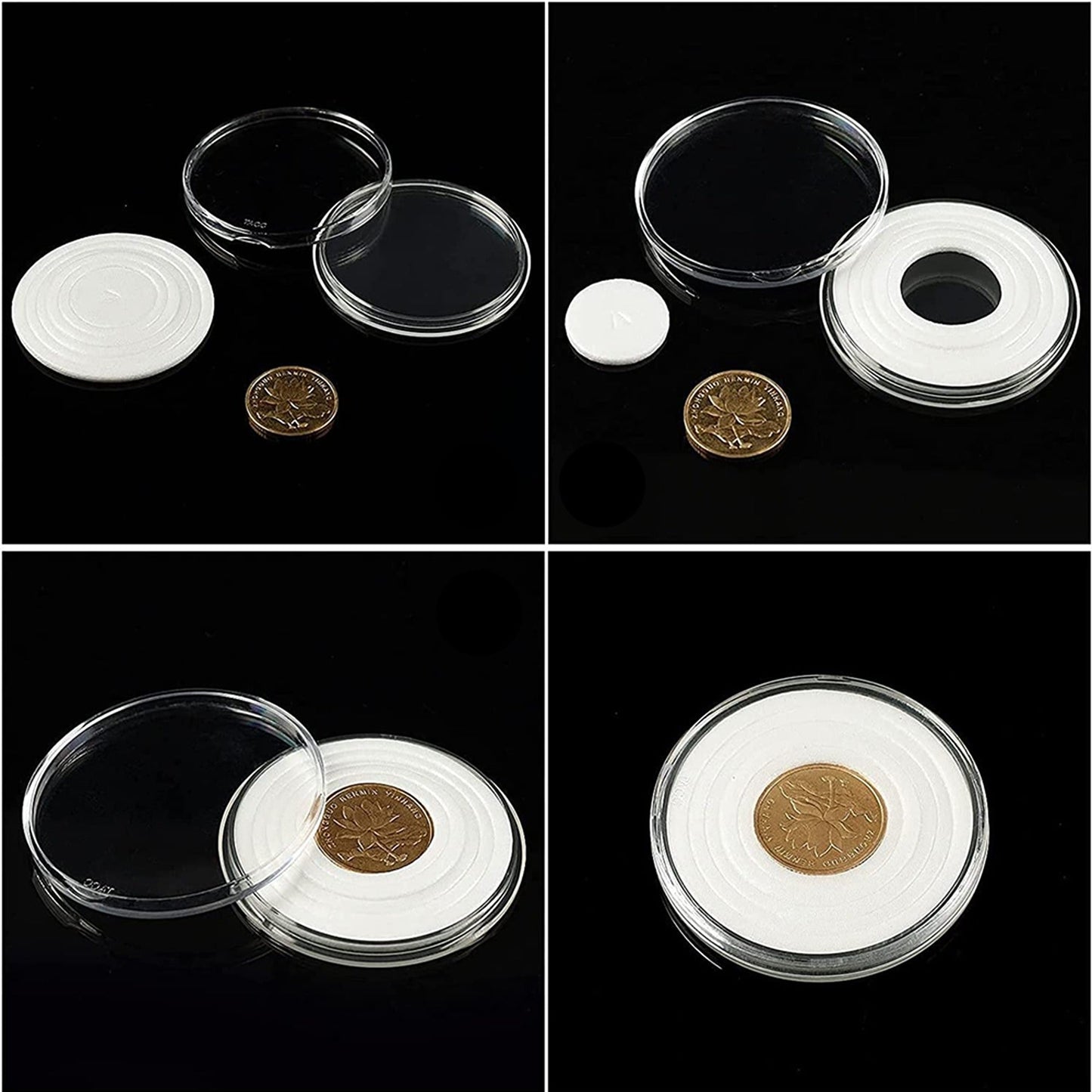 20pcs Coin Storage Display Case Clear Round Plastic Capsules with Eva Pad