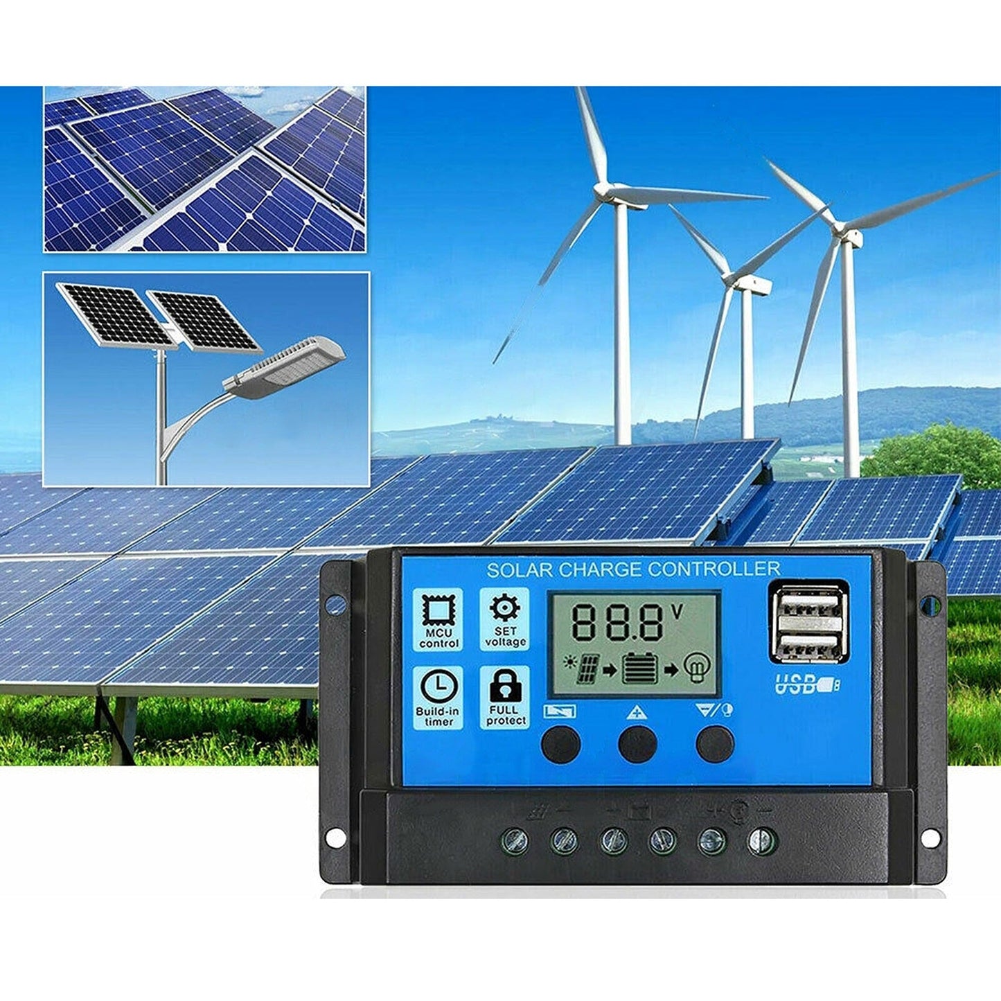 Dual USB Solar Panel Battery Regulator Amp Charge Controller