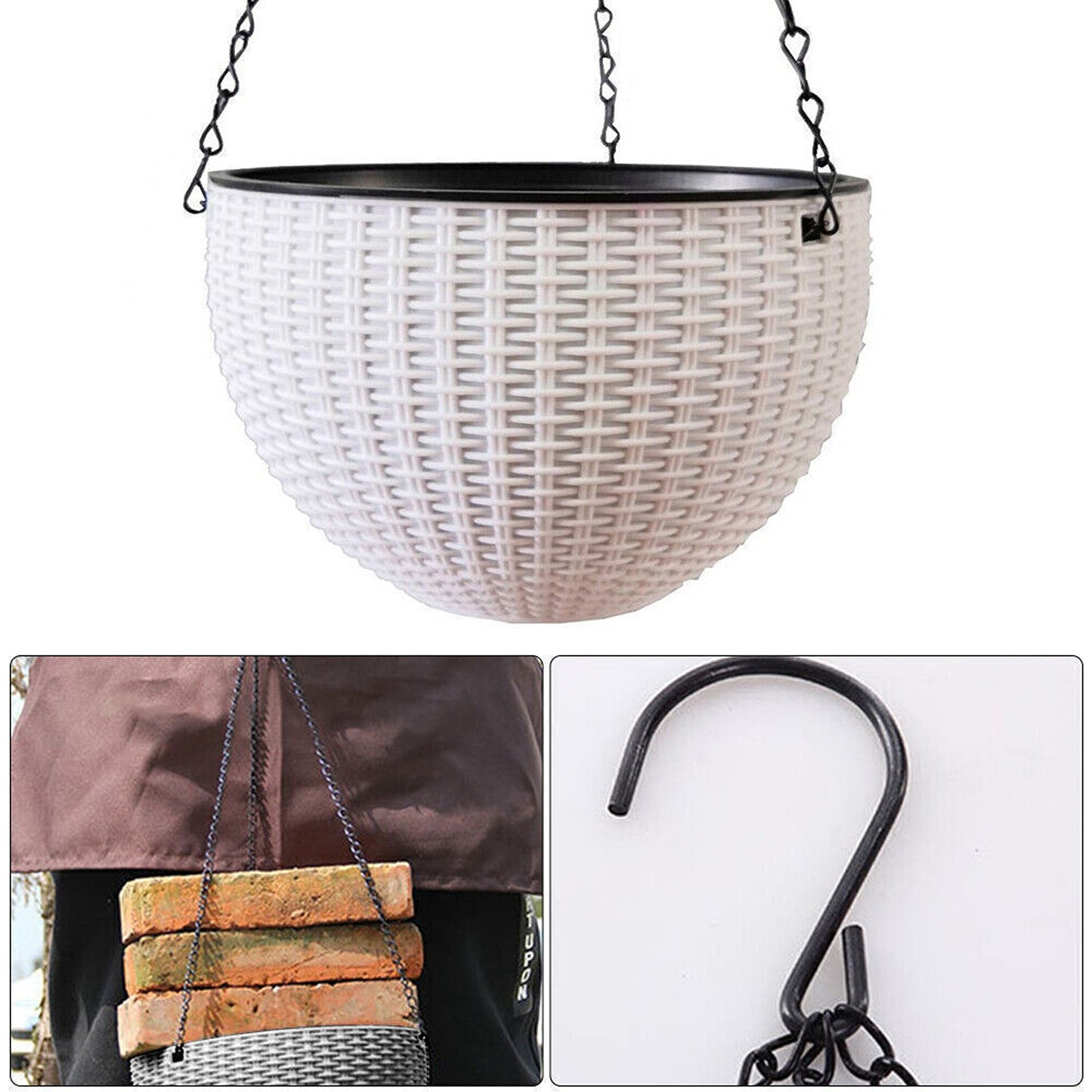 2pcs White Landen Rattan Hanging Plant Pots Flower Baskets Wall Garden Planters