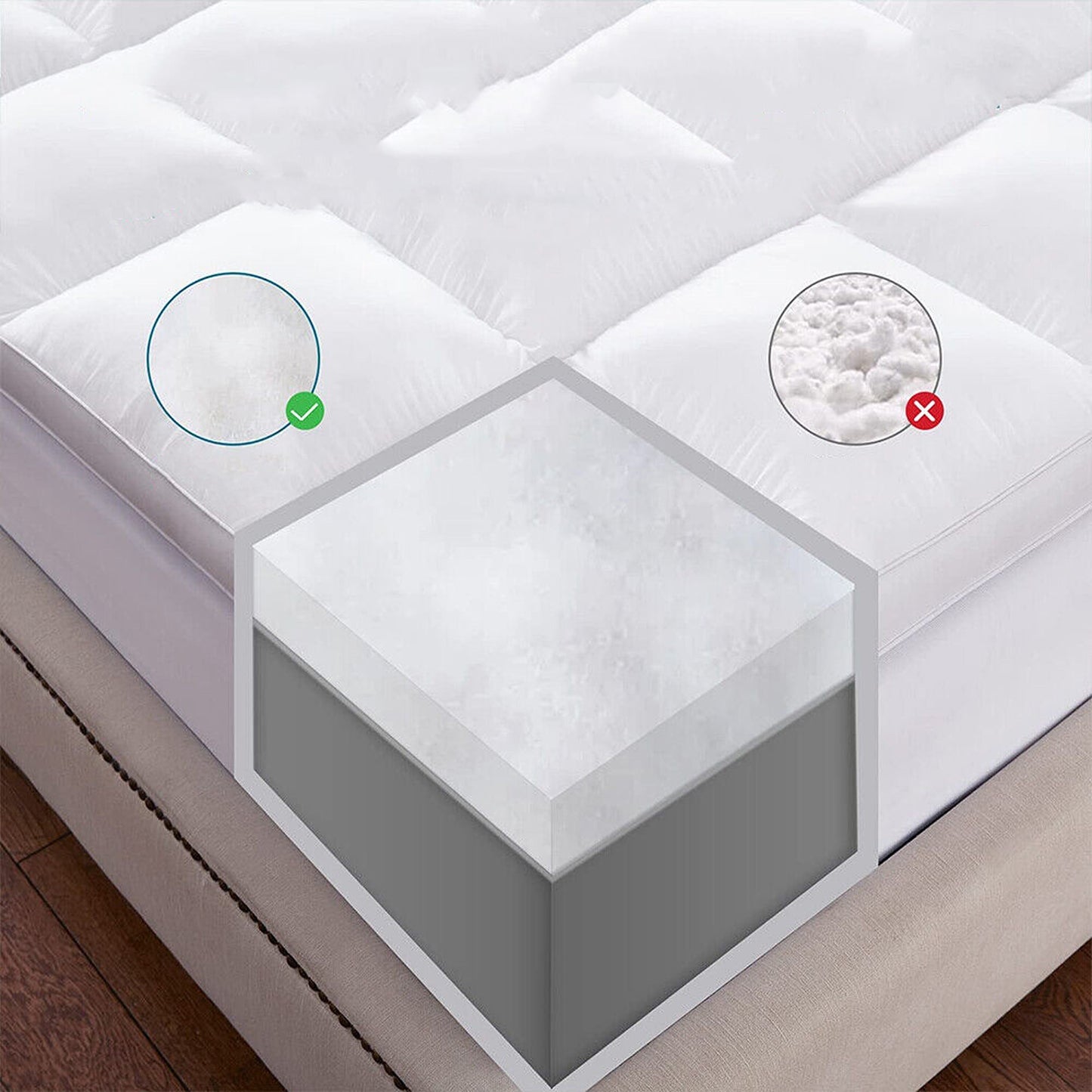 Luxury Bamboo Pillowtop Mattress Topper Queen King Size 1000GSM