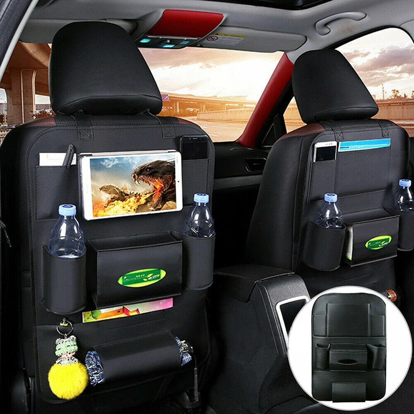 Leather Organizer for Car Back Seat Foldable Table Tray with Storage