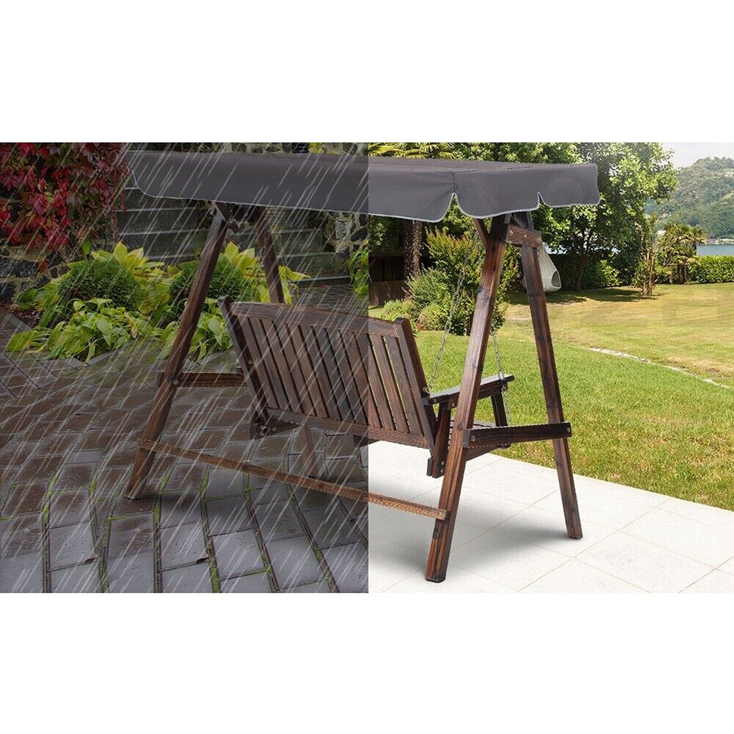 Wooden Outdoor Swing Chair with Canopy Garden Bench Furniture