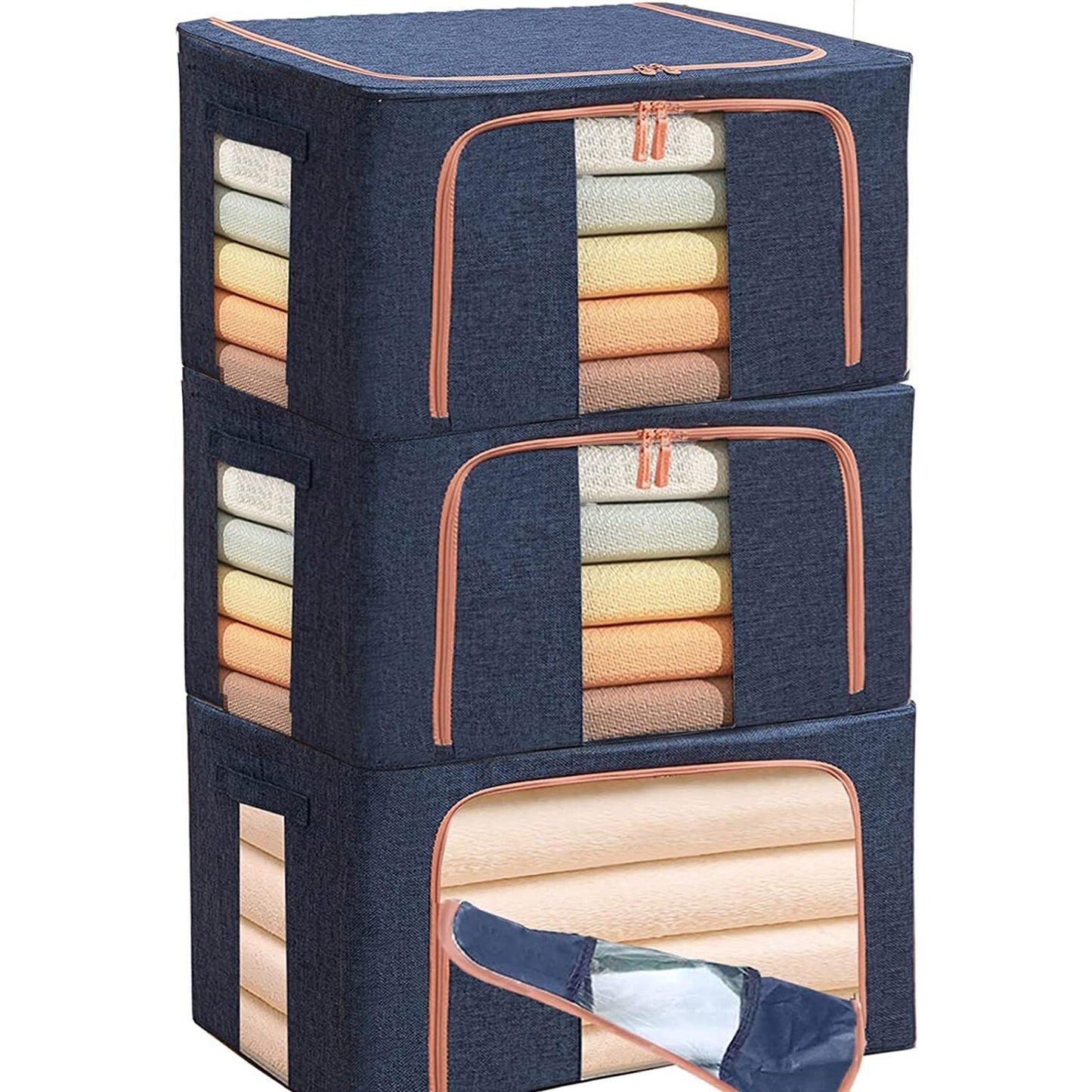 Foldable Storage Box with Crushed Steel Frame Clothes Quilt Toys Organizer