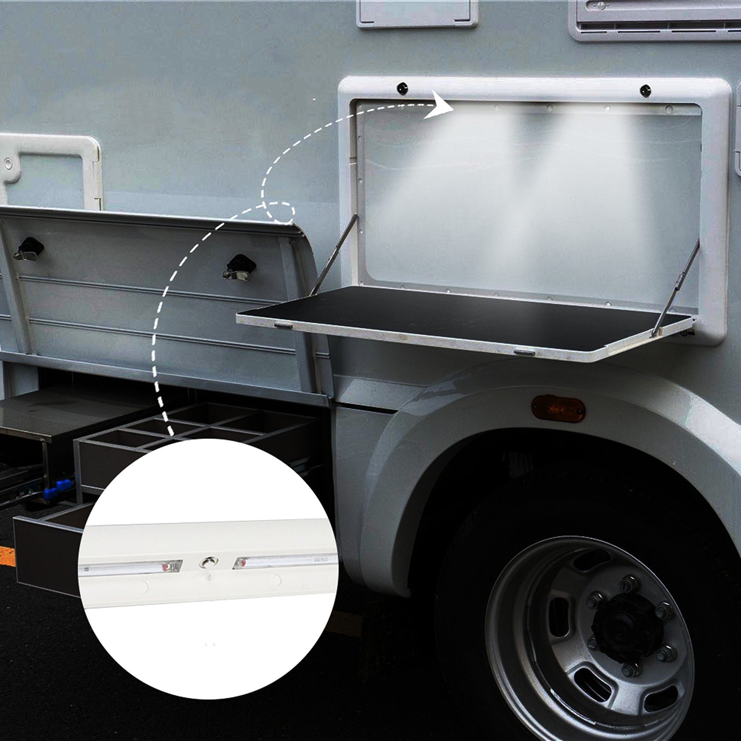Picnic Folding Table with LED Light Suitable for Caravans 800mm x 450mm