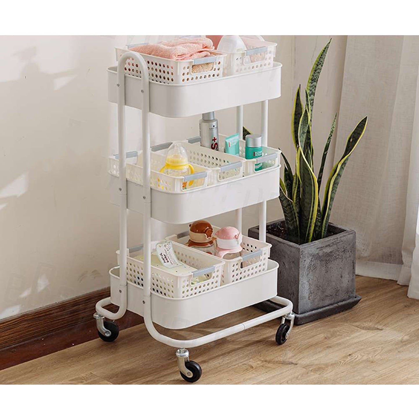 3-Tier Fruit and Vegetable Kitchen Trolley with Storage Baskets
