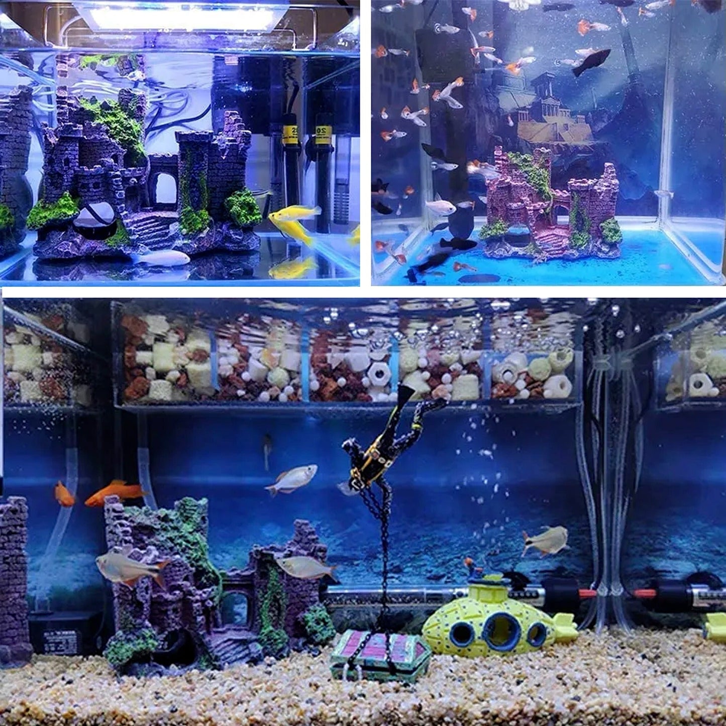 Decorative Aquarium Resin Castle Tower Fish Tank Ornament Landscape