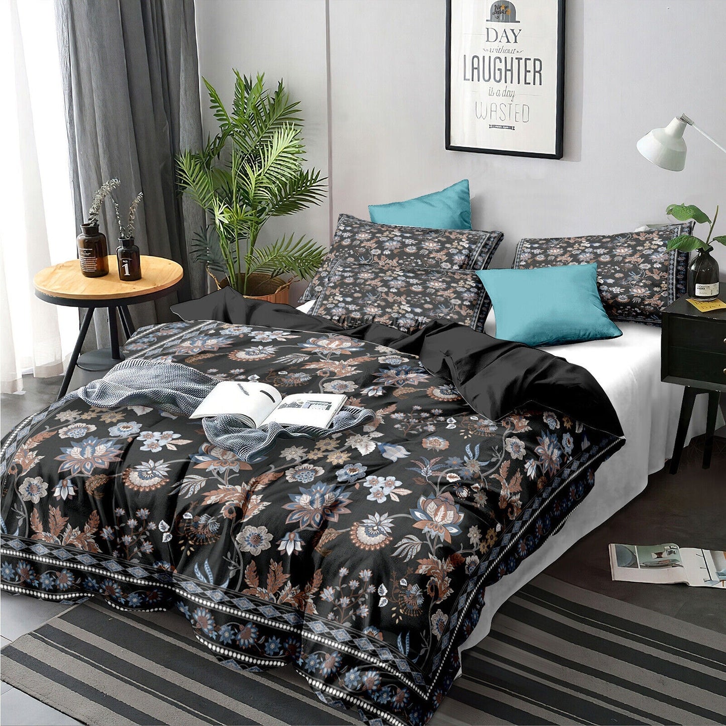 Floral Queen King Size Bedding Set with Pillowcases Soft Quilt Duvet Cover
