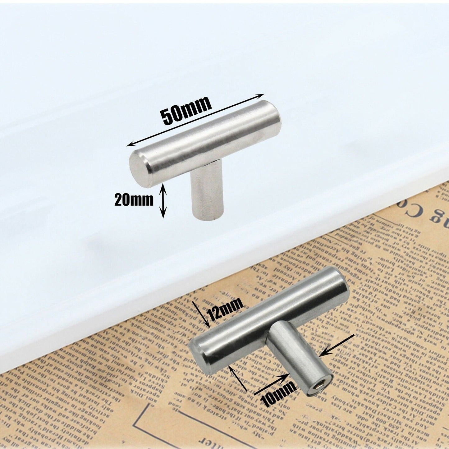 Stainless Steel Door Drawer Handles Brushed Pull Knob T Bar 50mm Single Hole