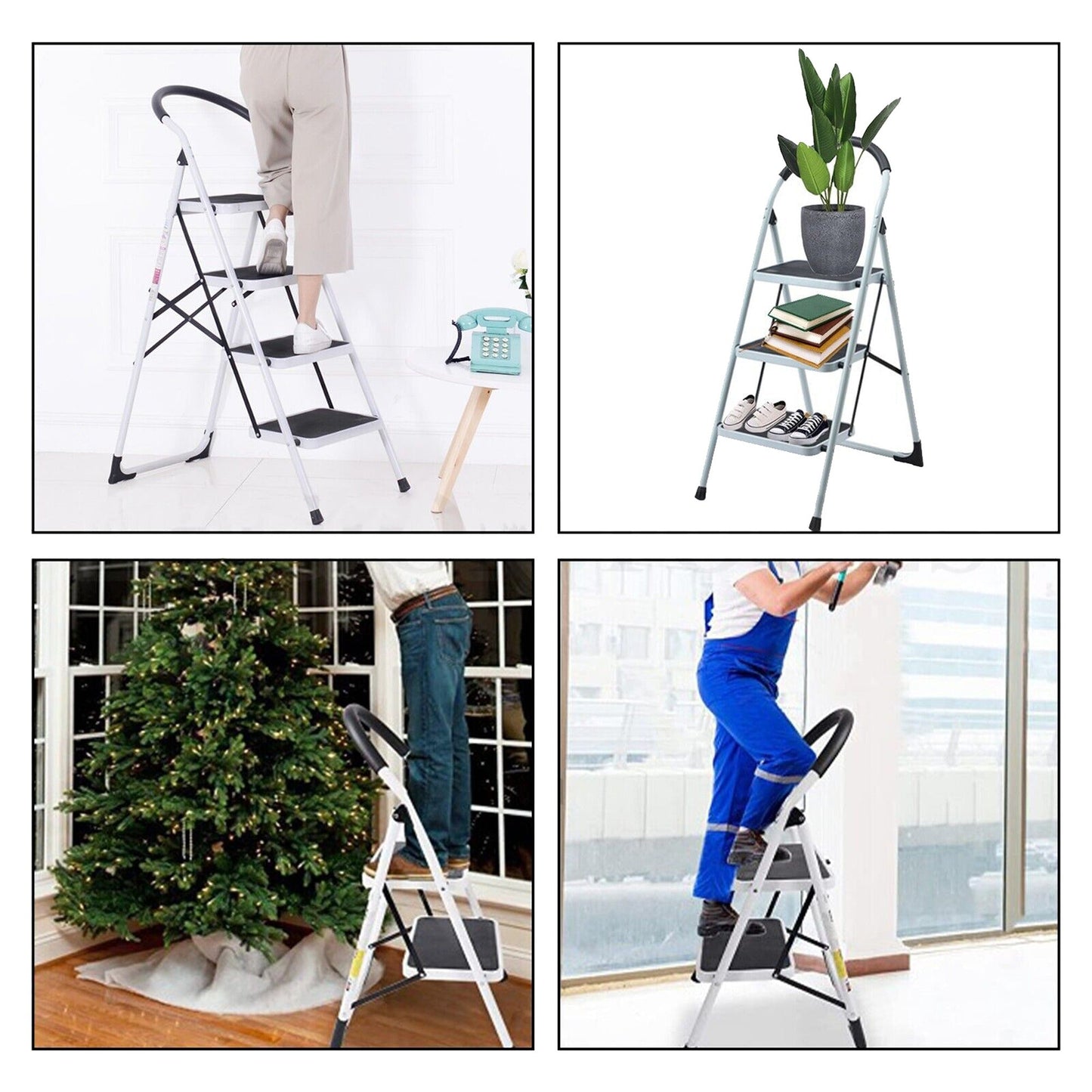 Foldable Non Slip Multi Purpose Steel Step Ladder for Household Office
