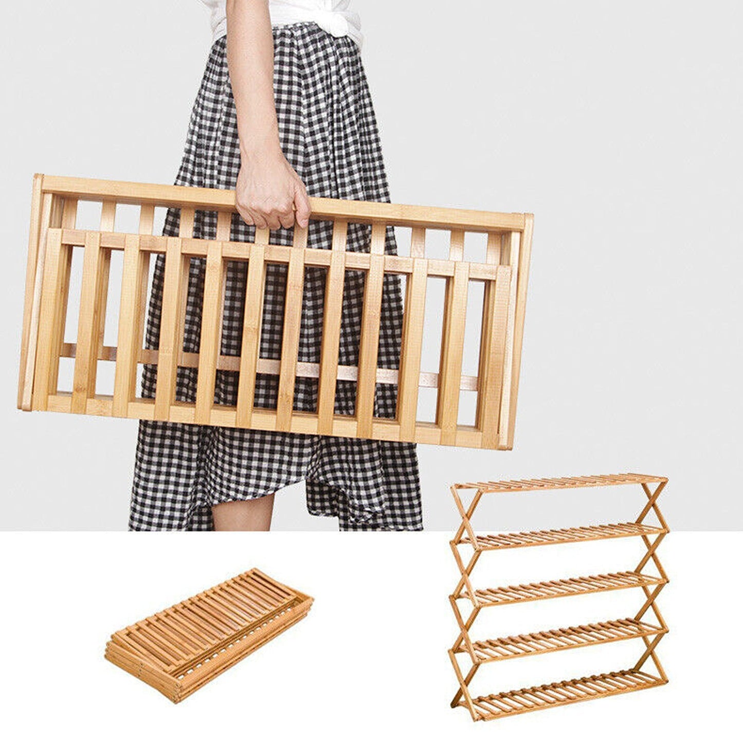 Bamboo Folding Shoe Rack with Multi-Tier Storage Shelf