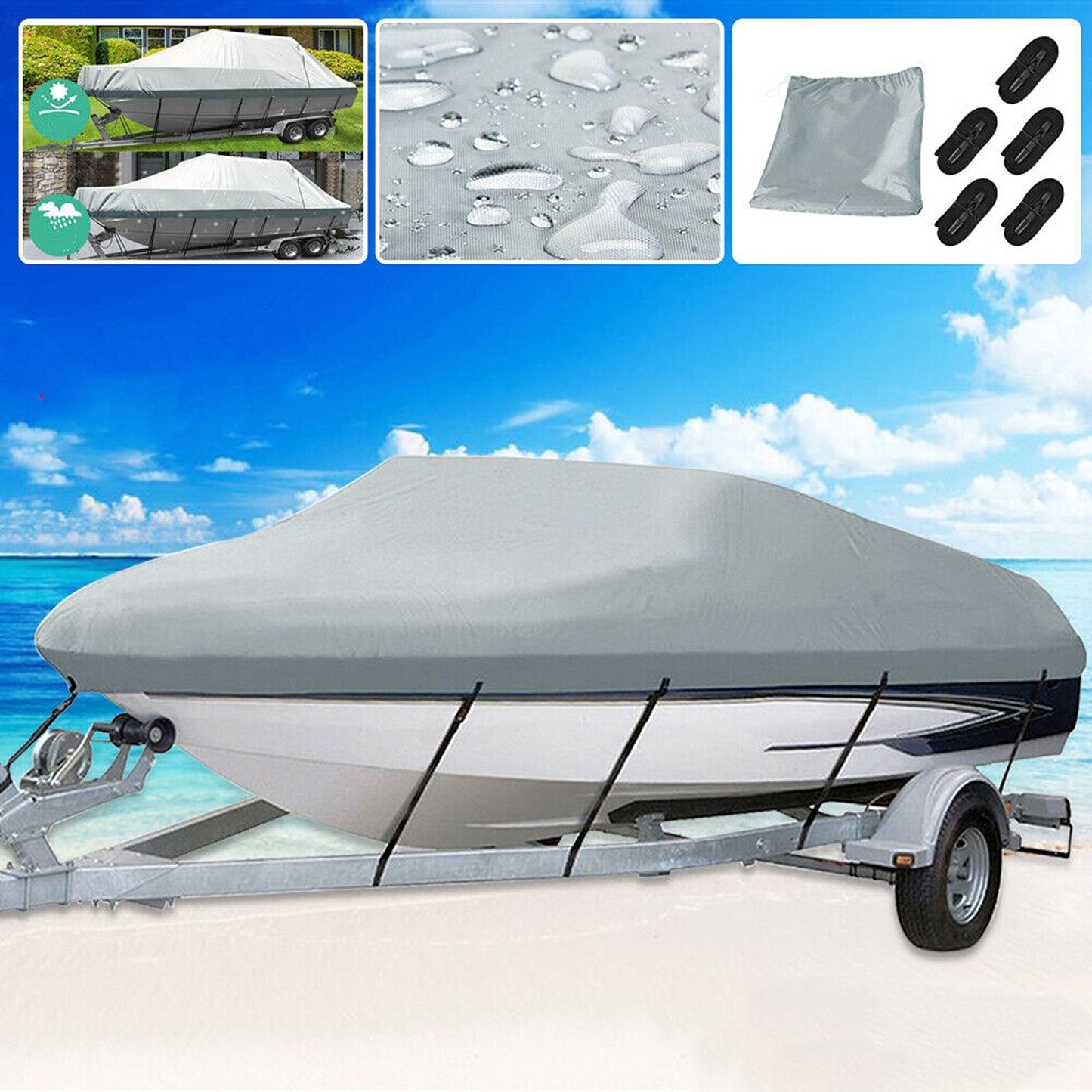 17ft to 19ft Boat Cover Waterproof and Trailerable with Heavy Duty Protection