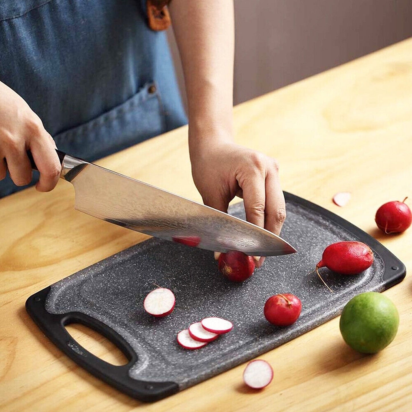 Set of Plastic Chopping Boards Marble Black with Juice Groove
