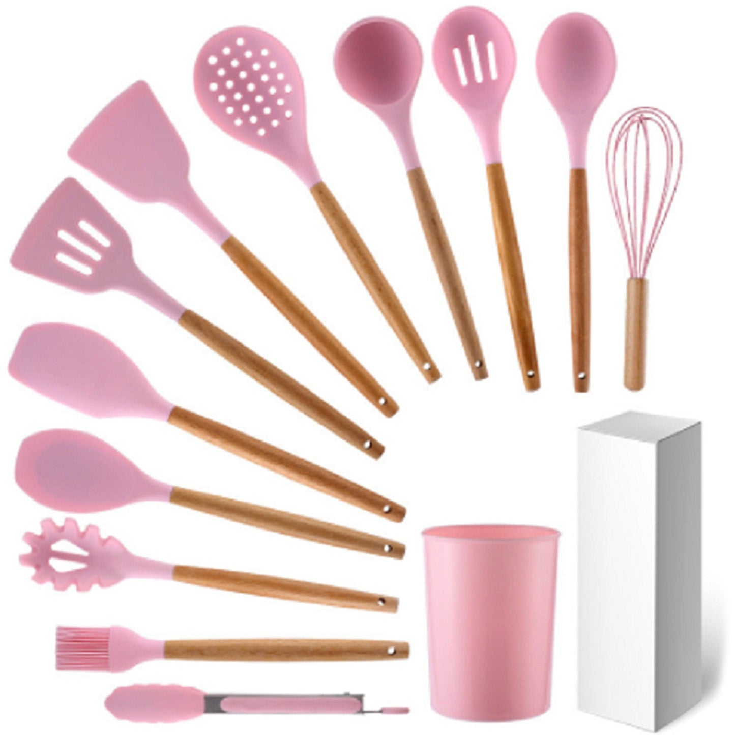 Silicone Cooking Utensils Set with Wooden Handles - 12pcs