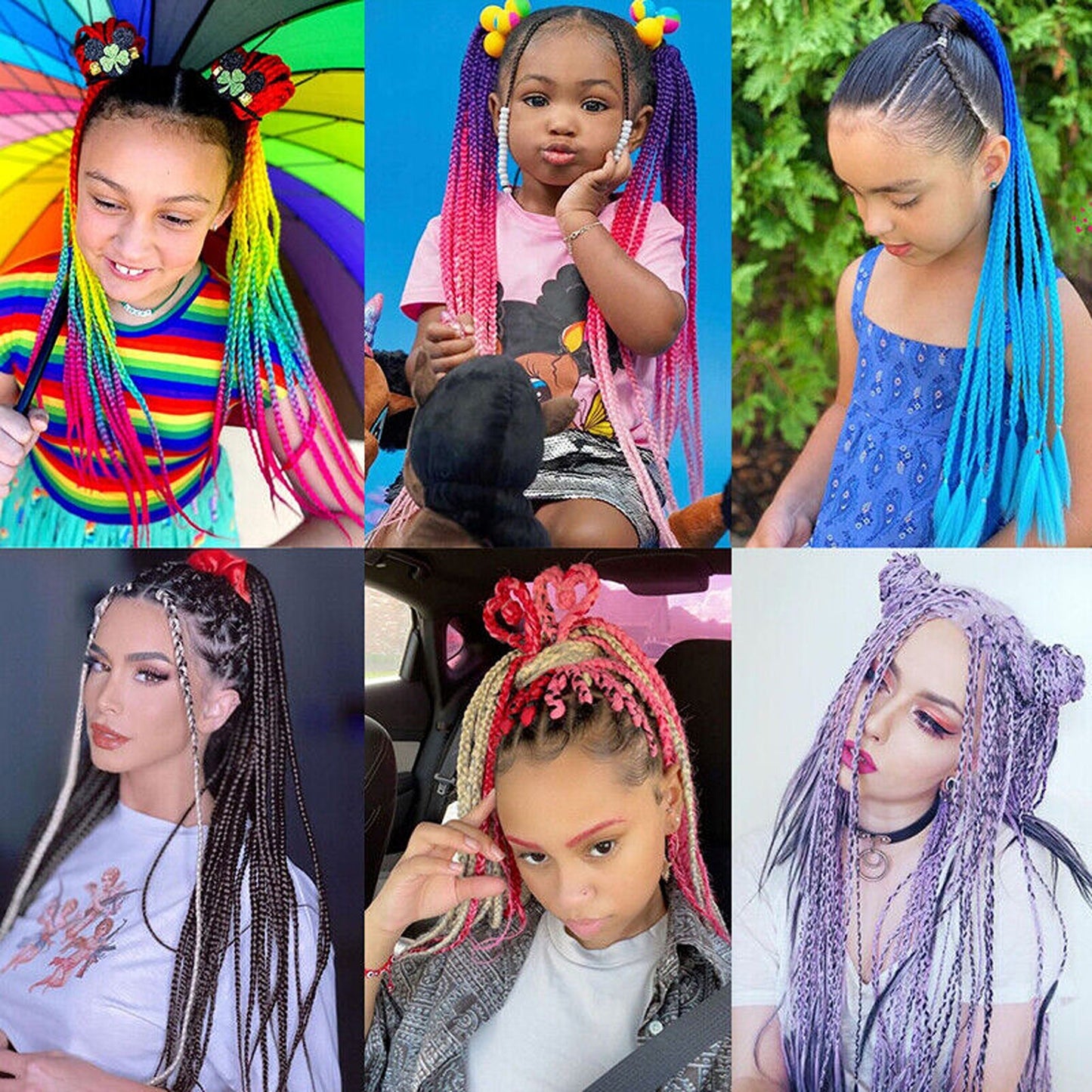 Colorful Braided Hair Extensions Elastic Ponytail Tie Fashion Accessory