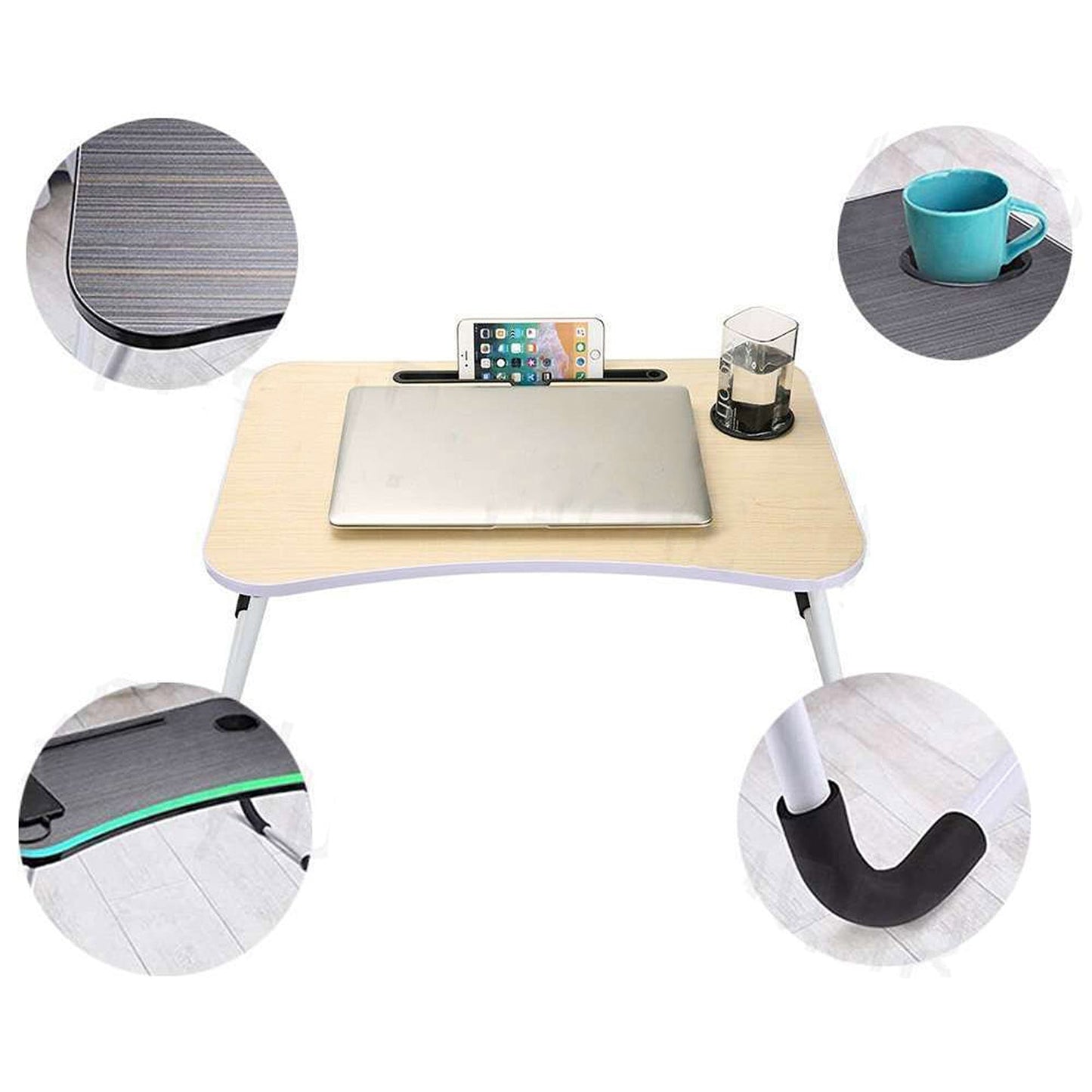 Adjustable Laptop Stand Portable Desk for Bed with Cup Holder