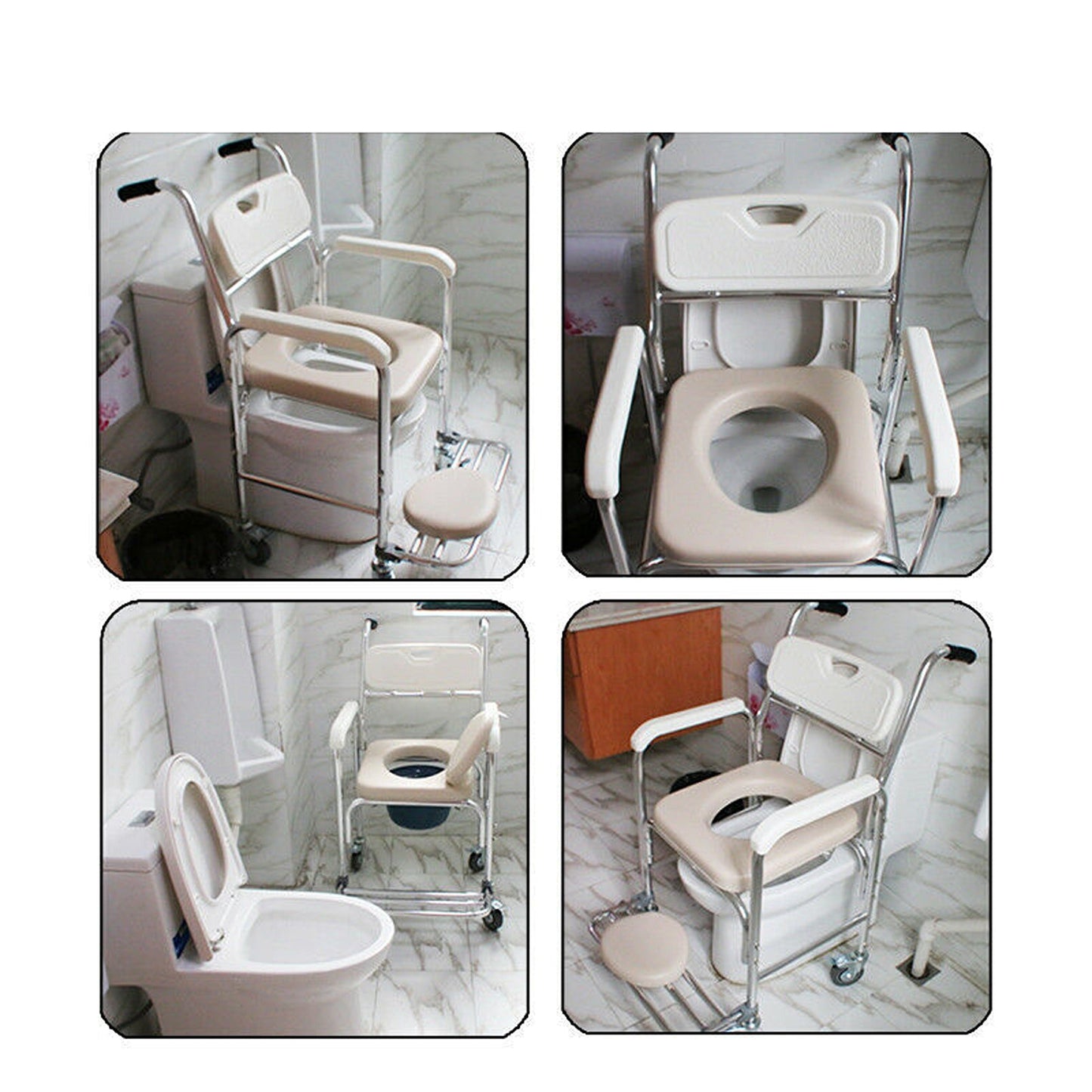 Bathroom Mobile Shower and Toilet Commode Chair with Footrest and Wheels