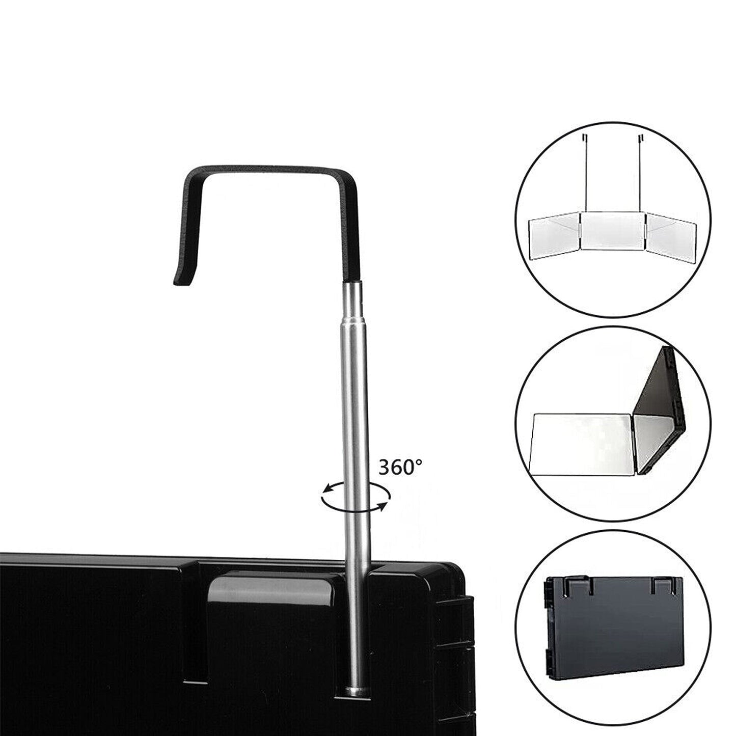 Tri-Fold Adjustable Makeup Mirror with Hanging Hook for Haircutting and Styling