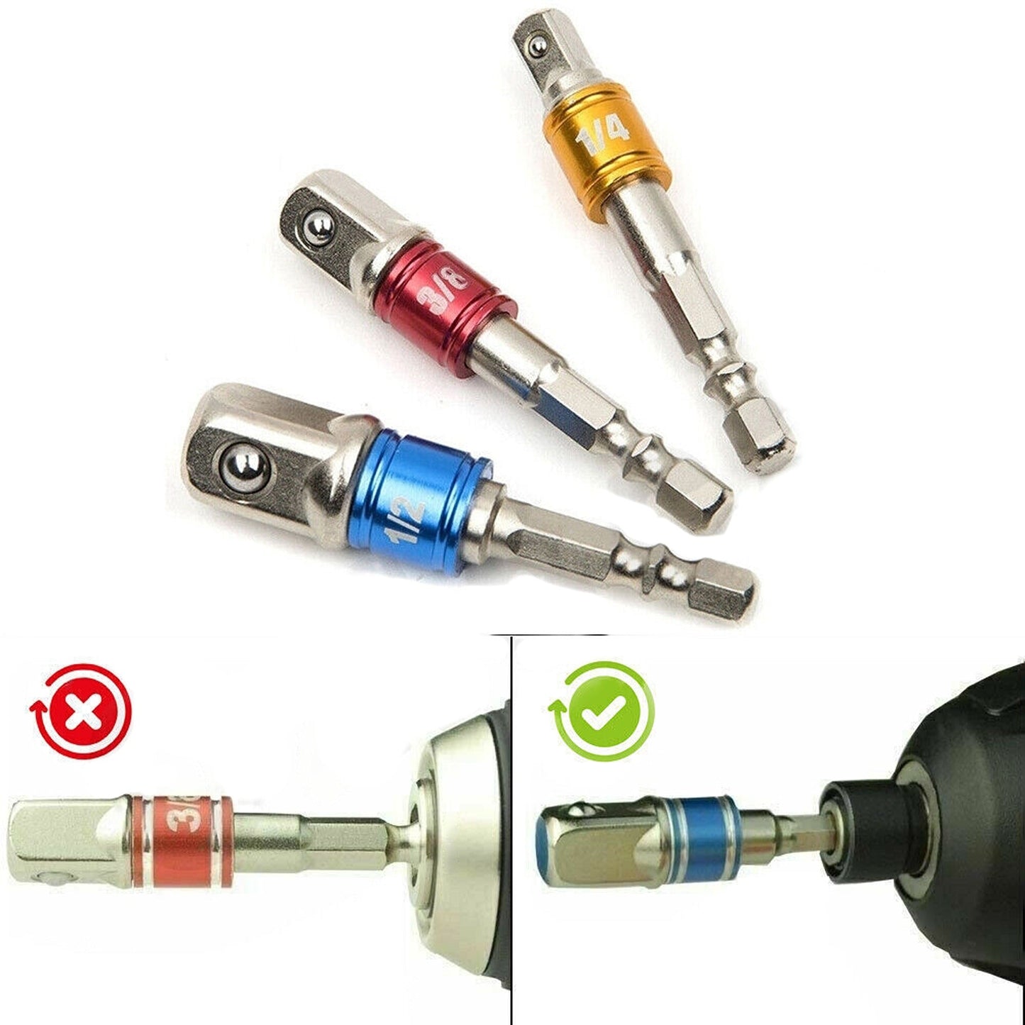 3pcs Impact Driver Socket Adaptor Set Hex Shank Drill Bits