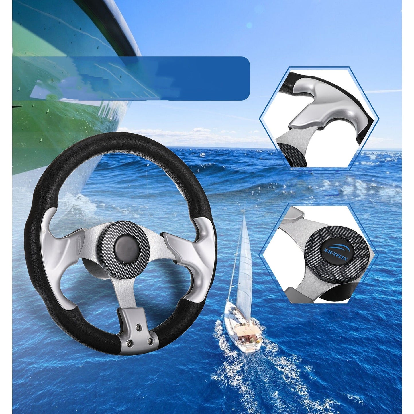 Marine Boat Steering Wheel 3 Spoke Universal Foam Grip Pontoon
