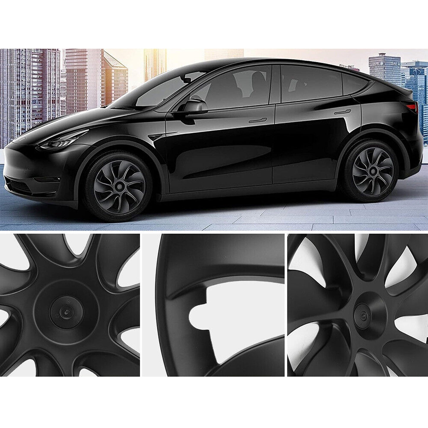 Matte Black Hub Caps for 2021-2023 Tesla Model Y 19inch 4pcs