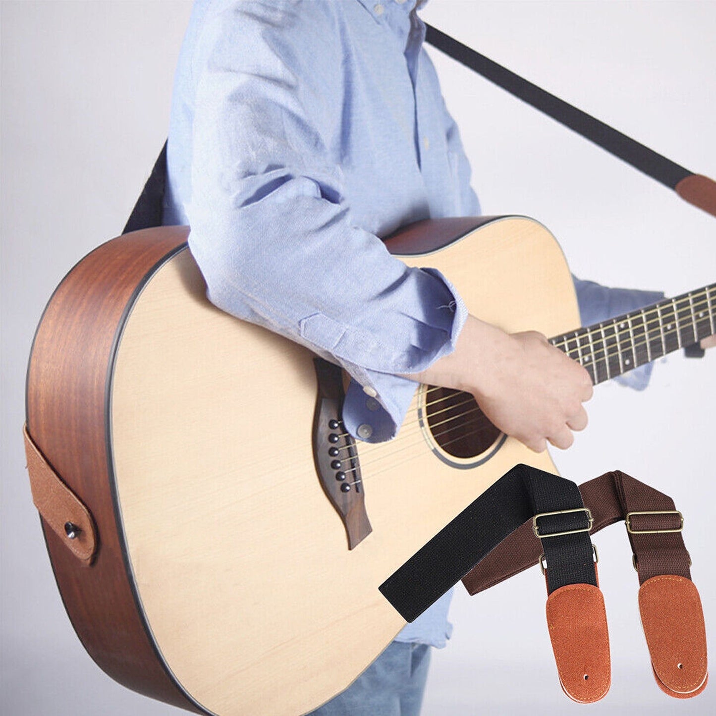 Adjustable Luxury Leather Guitar Strap for Acoustic and Electric Basses