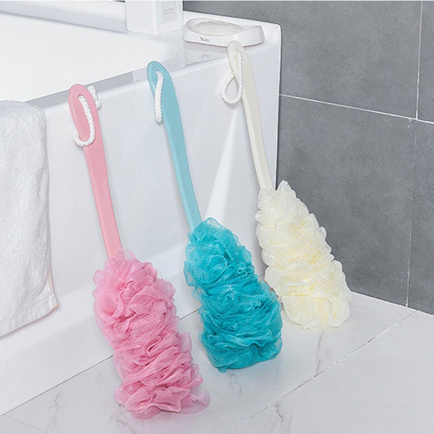 Soft Mesh Long Handle Bath Brush Back Scrubber Body Puff