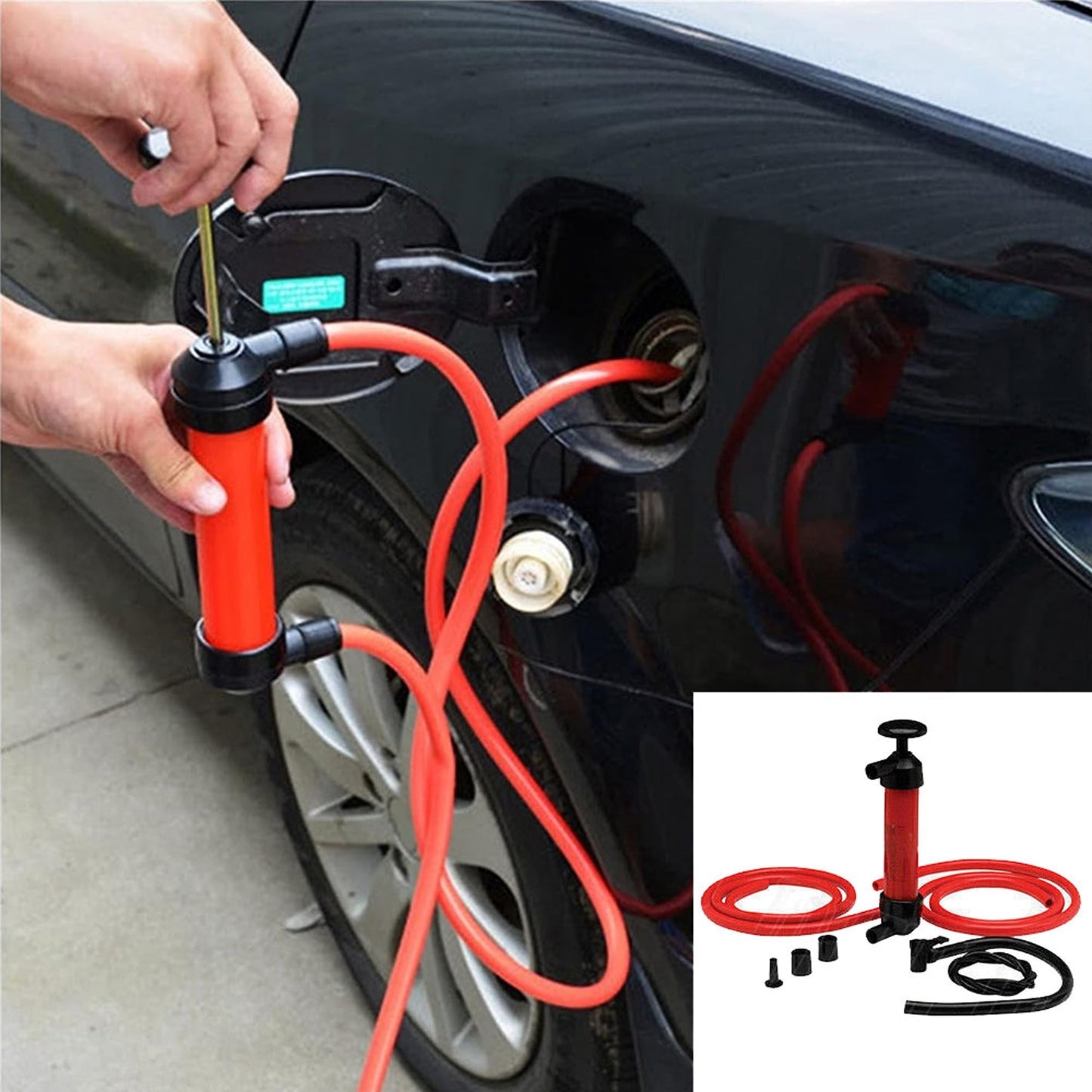 Hand-Operated Car Fuel Transfer Siphon Pump Kit for Gas and Oil