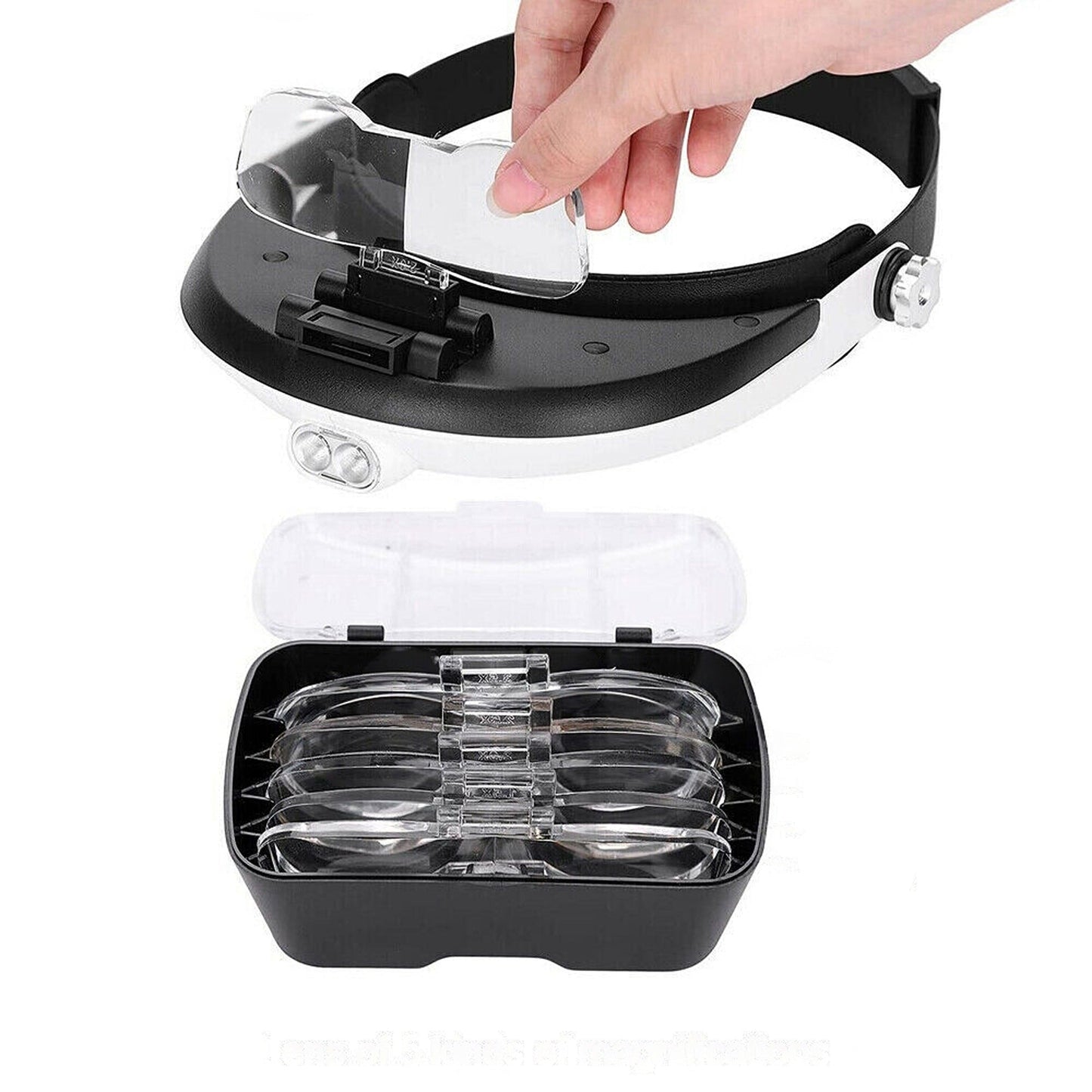 Headset Magnifier with LED Light Illuminated Headband Loupe White