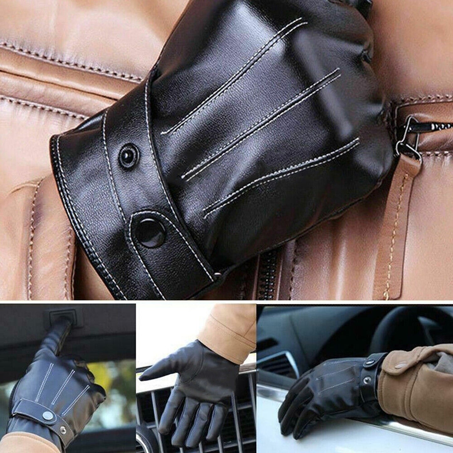 Touch Screen Winter Gloves for Men Warm Black Smartphone Compatible