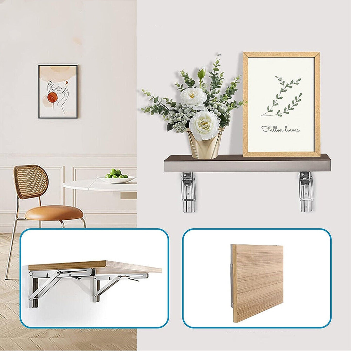 2pcs Folding Table Bracket Heavy Duty Stainless Steel Wall Shelf Support