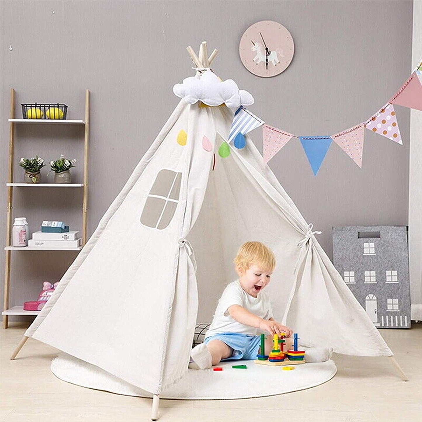 110cm Indoor Outdoor Castle Cubby Playhouse Play Teepee Kids Tent