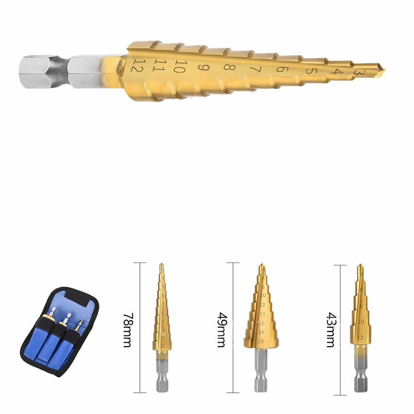 3pcs Titanium Steel Large Step Drill Bit Cone Hole Cutter Set