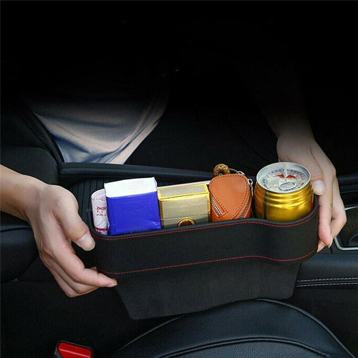2pcs Console Side Car Seat Storage Box with Coin and Phone Pocket