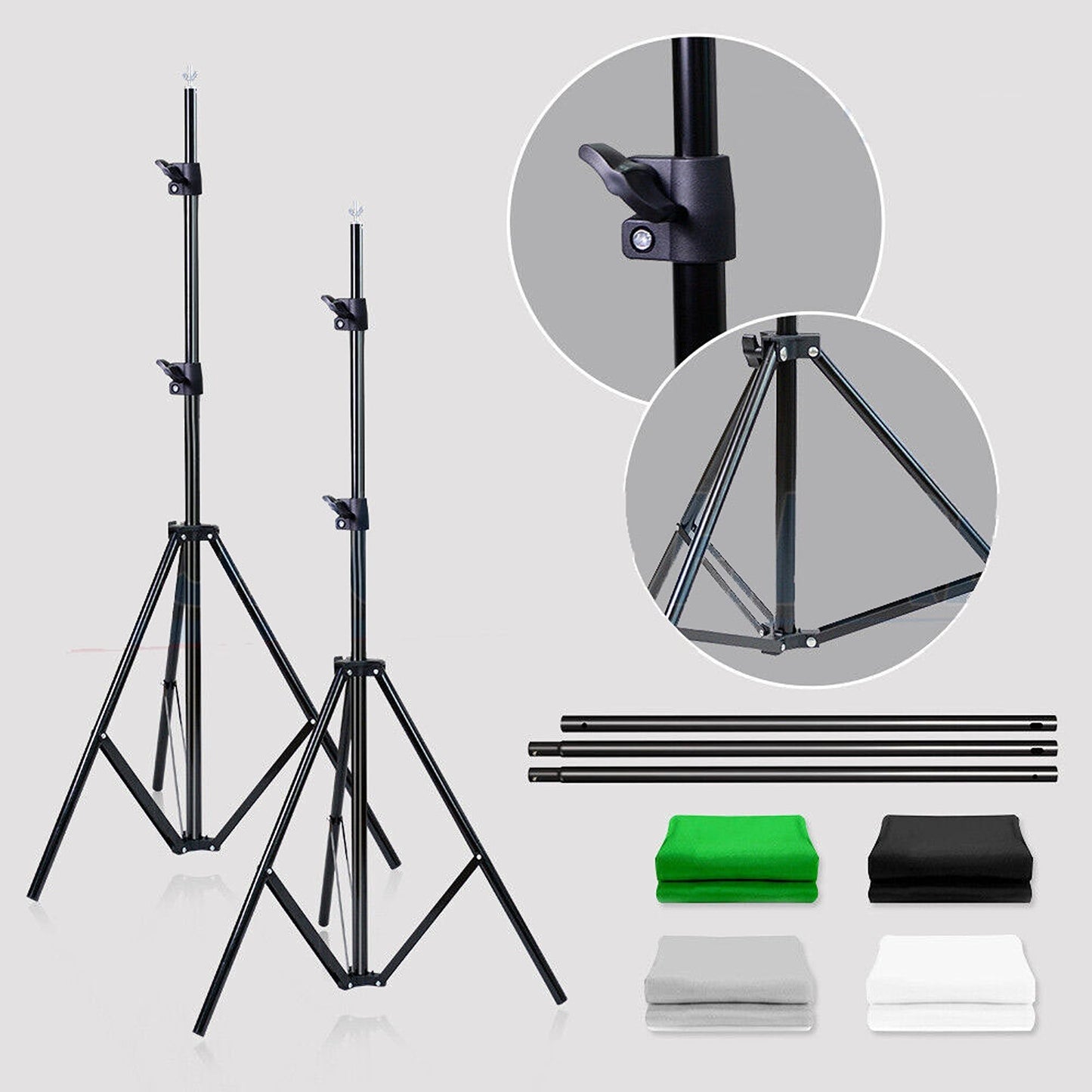 Studio Support Kit with Grey Green White and Black Photo Backdrops
