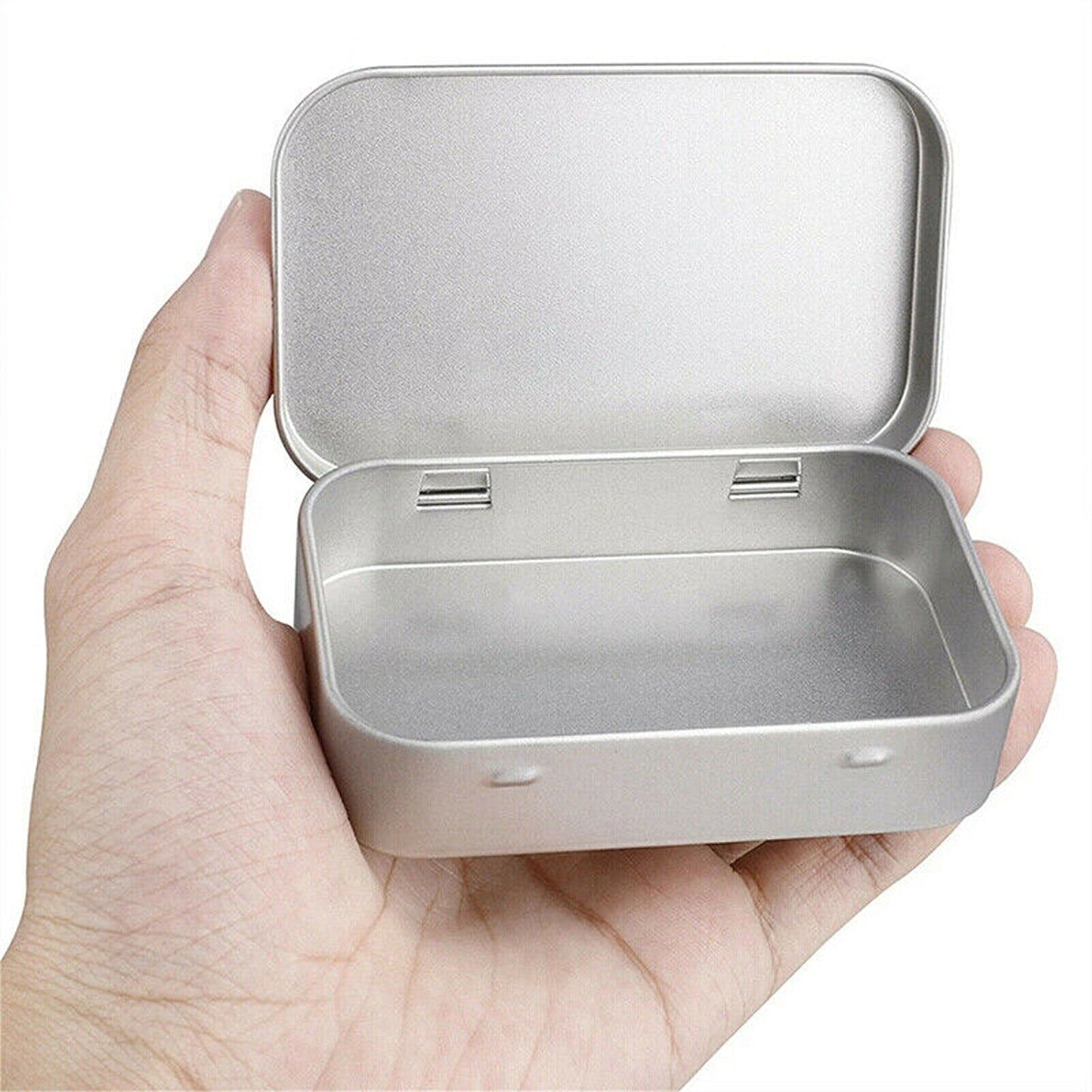 Set of 6 Metal Hinged Tin Boxes for Small Storage Solutions