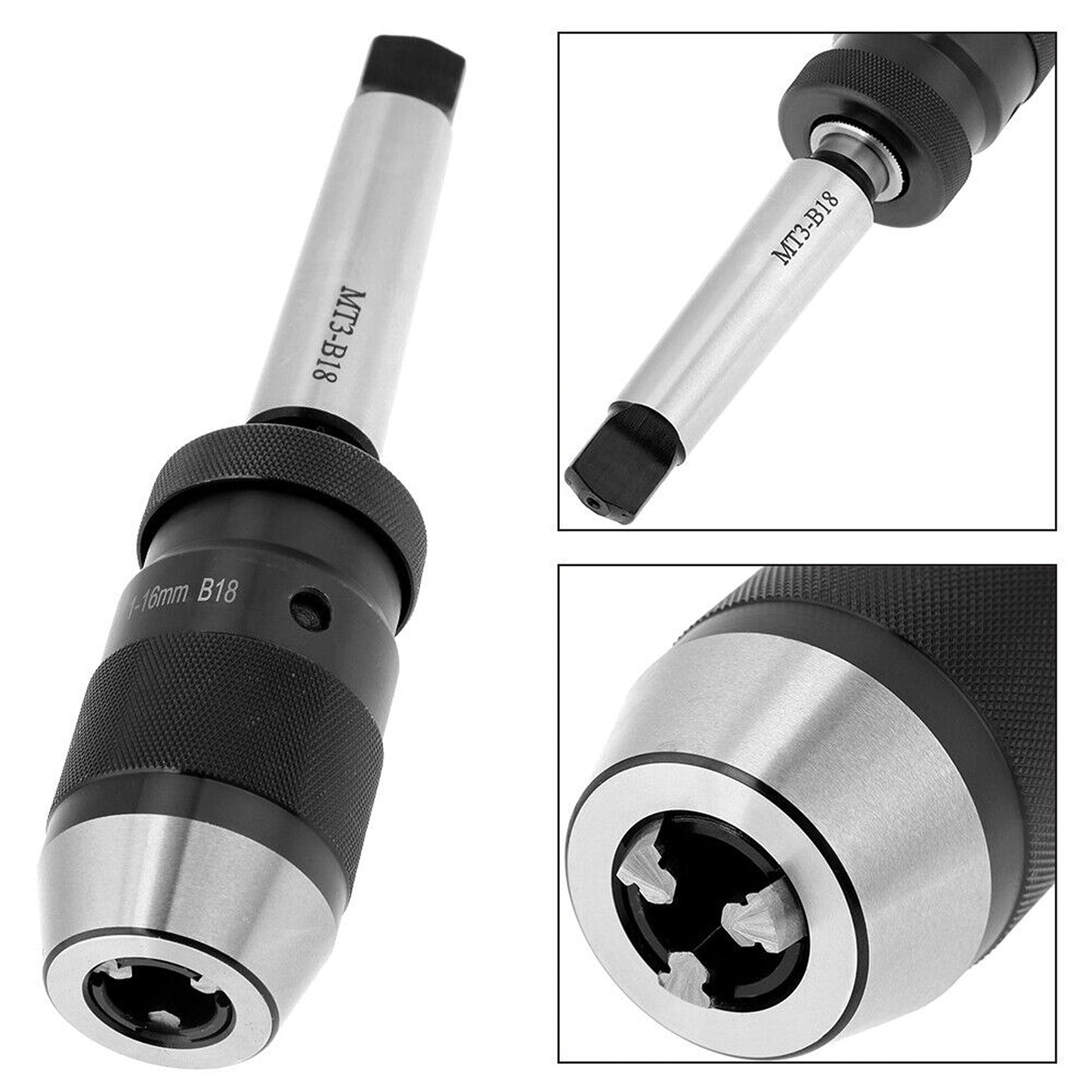 Keyless Lathe Drill Chuck with Self-Tighten Feature MT3-B18 Taper Arbor