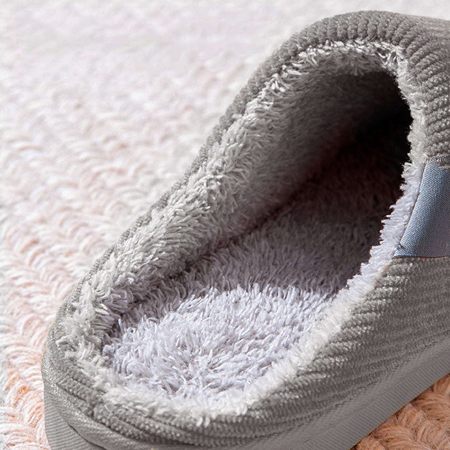 Grey Plush Lined Anti-Slip Winter Slippers Warm Indoor Slides for Men and Women