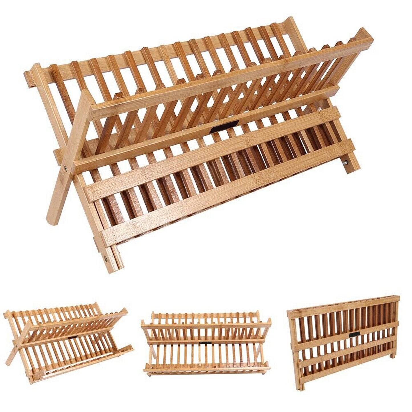 Foldable Bamboo Dish Rack with Utensil Holder