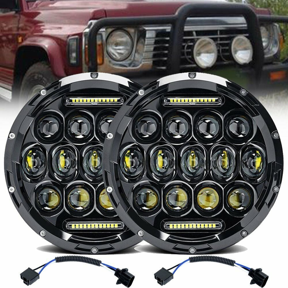 7in Pair of Round LED Headlights with DRL for Patrol GQ